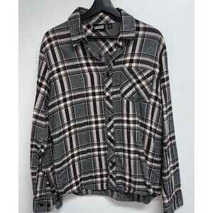 Vans Long Sleeve Button Up Flannel Shirt Mens Size S Black Red White Plaid